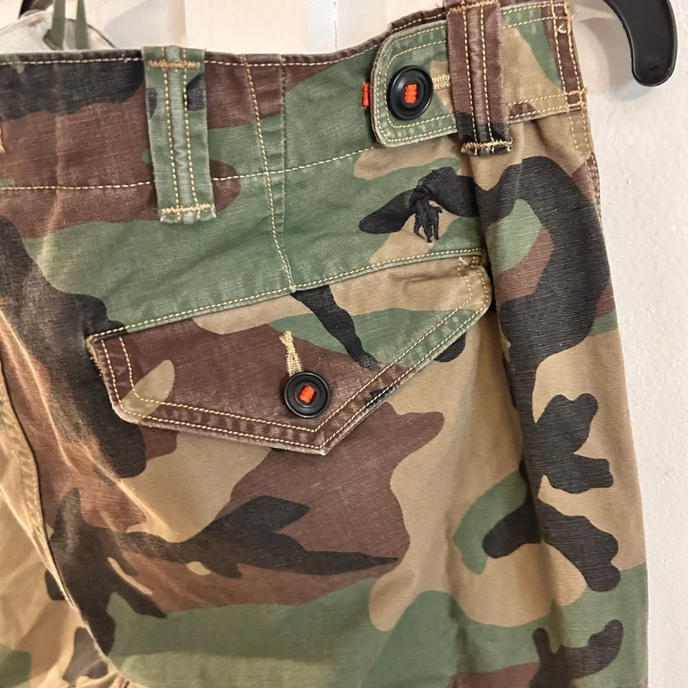Ralph Lauren Green Camouflage Cargo‎ Pants orange stitching ankle drawstring